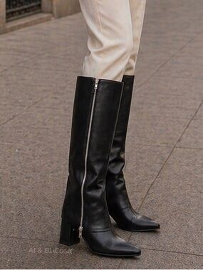 Scoop Black Knee-High Block Heel Boots | Dual Side Zippers | Women’s 7 | NWT